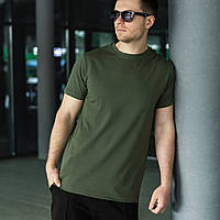 Мужская летняя однотонная футболка Хаки/ Стильная повседневная мужская футболка/Тактическая оливковая футболка