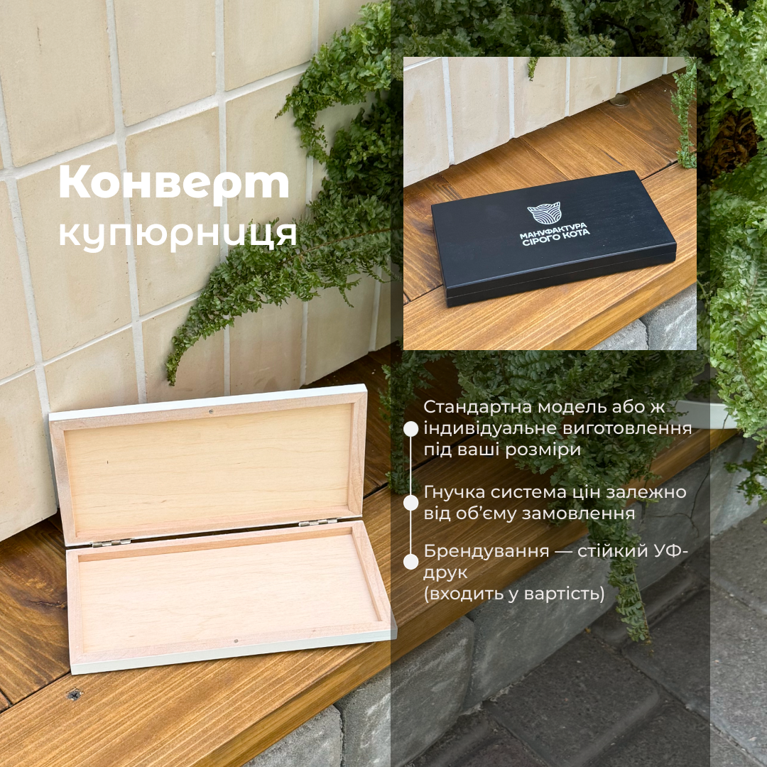 Конверт-купюрниця з деревини для чеків і готівки
