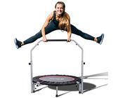 BCAN 102 cm Klappbares Fitness-trampolin, mit Haltestange (4 Fach Höhenverstellbar), Outdoor/Indoor Minitrampolin für Erwachsene