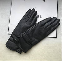 Рукавички жіночі натуральні шкіряні зимові з гумкою на манжеті XS 6.5 (16-18 см) Чорні з підкладкою із вовни утеплені (G-02)