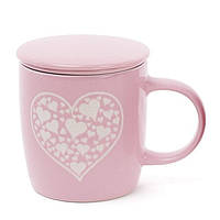 Чашка для заваривания чая с крышкой и ситечком керамическая "Сердца" 370 мл (593-259-3)
