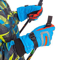 Перчатки горнолыжные теплые женские Голубой-красный (B-622) размер M-L (для лыж, сноуборда, зимы, холода,