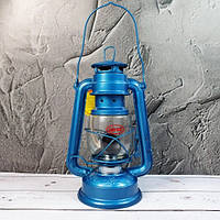 Большая лампа-светильник керосиновая (Лампадка) с герметичной конструкцией Летучая мышь Голубая 34 см (время