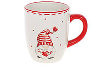 Рождественская чашка новогодняя подарочная большая керамическая "Забавные Гномы", 350 мл, белая с красной