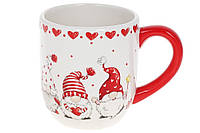 Рождественская чашка новогодняя подарочная большая керамическая "Веселые Гномы", 550 мл, белая с красной