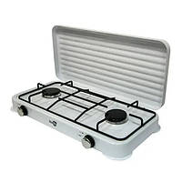 Газовая настольная плитка Starlux SGS-6002 2 конфорочная с крышкой эмалированная, Портативная кухонная плита