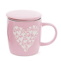 Чашка для заваривания чая с крышкой и ситечком керамическая "Сердца" 370 мл (593-259-2)