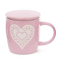 Чашка для заваривания чая с крышкой и ситечком керамическая "Сердца" 370 мл (593-259-1)