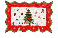 Блюдо прямоугольное новогоднее , рождественское сервировочное, фарфоровое, для подарка, "Праздничный Флер", 25
