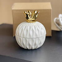 Шкатулка керамическая для украшений с короной, декоративная шкатулка из керамики белая