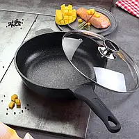 Сковородка с керамическим покрытием из литого алюминия 24см, Высокая сковорода для готовки с крышкой int