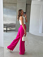 Стильный трендовые женский летние  свободные брюки палаццо клёш  высокая посадка Розовый, 42 - 44