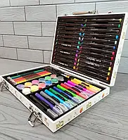 Комплект фломастеров и карандашей в прочном алюминиевом кейсе 84 предмета,Качественный набор для рисования int