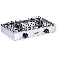 Кухонная плита Sokany SK-07006 металлическая с двумя конфорками и электроподжогом под баллонный газ 4400Вт int