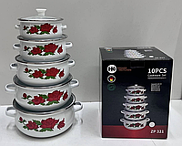 Комплект эмалированных кастрюль Higher Kitchen ZP-321 (C) каркаде из 10 единиц, Кухонная посуда для дома int