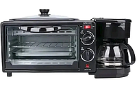 Настольная мини-печь со встроенной кофеваркой и электросковородой 1250 Вт 12л Мощная духовка с подсветкой int