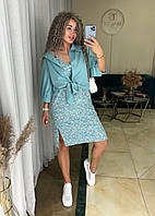 Модный женский комплект рубашка+платье, стильный молодежный летний повседневный костюм
