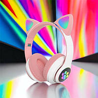 Бездротові навушники з bluetooth CAT STN-28 рожеві / Дитячі навушники з ZI-964 вушками світяться