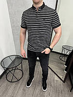 Мужская футболка-поло Armani черная в полоску брендовая мужская футболка тенниска с воротником fms