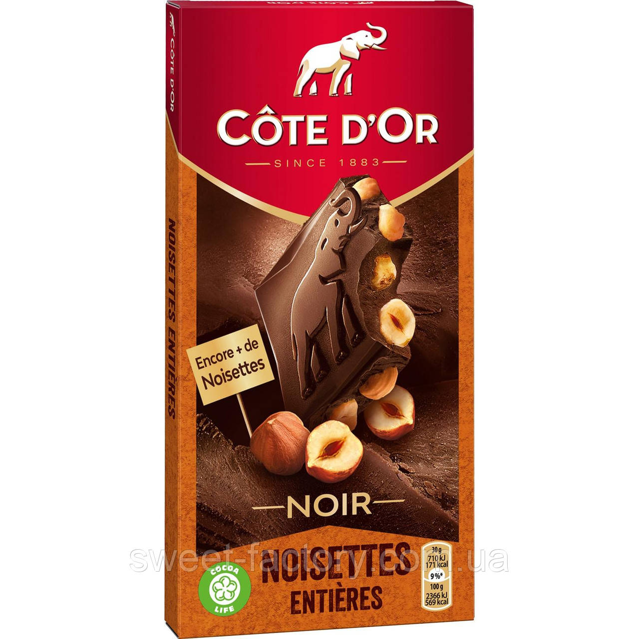 Шоколад Cote D'Or Noir Noisettes Entieres 180g