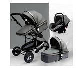 TPFLiving Kombi-Kinderwagen 3in1 Set - Modell 2 Stoff - Schwarz-Gold-Schwarzer Griff