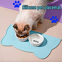 Коврик под миску для кошек и собак Ушки, Нескользящий силиконовый коврик-подставка под миски для собак и кошек