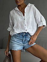 Женская удлиненная рубашка оверсайз лен-жатка 42-46, 48-52
