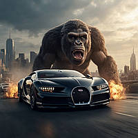 Картина на полотні "Bugatti Chiron & King Kong"