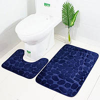 Набір 3D килимків у ванній кімнаті Камені 2 шт синій fn