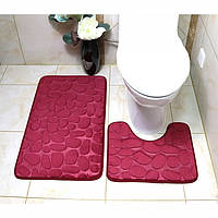 Набір 3Д килимків у ванній кімнаті Камені 2 шт бордо fn