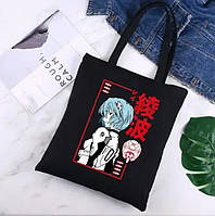 Эко сумка шоппер аниме с принтом Рей Аянами 39х34 см (Черный) fn