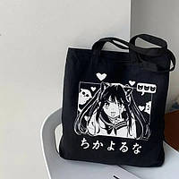 Эко сумка шоппер аниме Kawaii с принтом 39х34 см (Черный) fn
