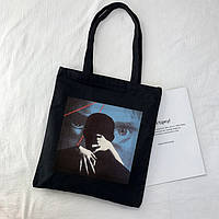 Эко сумка шоппер в стиле панк, Готическая сумка-шоппер с принтом 39х34 см (Черный) fn