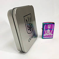 ZAQ Дуговая электроимпульсная USB зажигалка Украина (металлическая коробка) HL-449. FX-660 Цвет: хамелеон