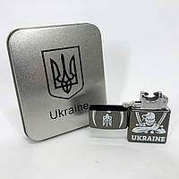 ZAQ Дуговая электроимпульсная USB зажигалка Украина (металлическая коробка) HL-449. XK-192 Цвет: черный