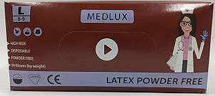 Рукавиці прочисні латексні MEDLUX S,M, L,XL (50 шт.) L