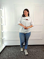Молодіжна жіноча футболка OVERSIZE 44-48 Сердечко Білий