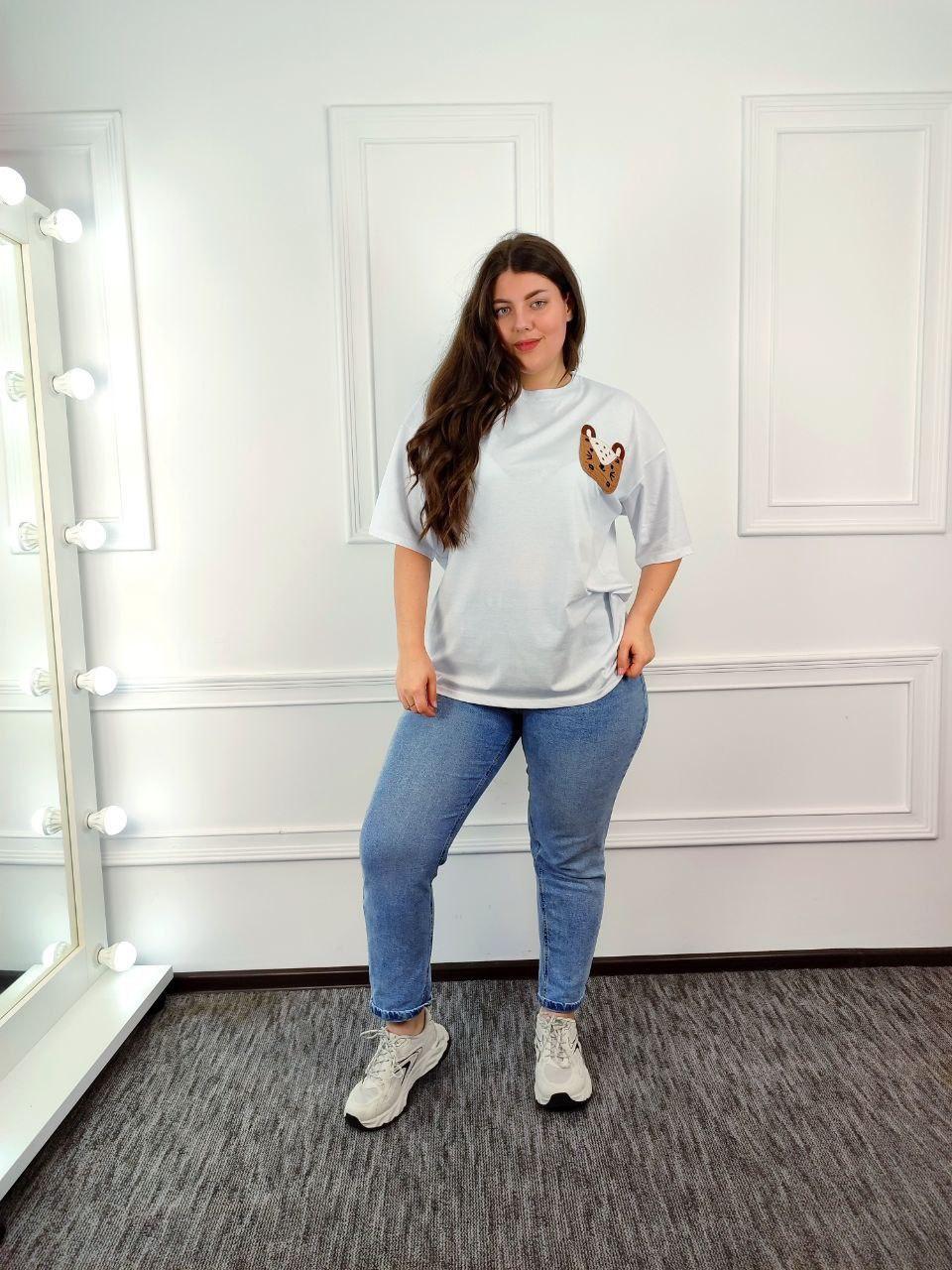 Молодіжна жіноча футболка OVERSIZE 44-48 Мишка Білий, фото 1