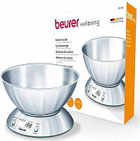 Электронные кухонные весы Beurer KS 54 до 5 кг из полированной нержавеющей стали с чашей 1.5 л