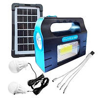 DIY Фонарь портативный на солнечной батарее JA-2007 солнечная зарядная станция + 2 лампочки. Цвет: голубой