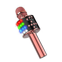 Микрофон с функцией караоке с bluetooth и LED подсветкой D168 с 5 различными голосами ROSE GOLD MCC