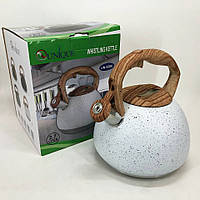 DIY Чайник Unique со свистком UN-5306 2,7л мрамор, чайник для газовой плитки, чайник на плиту. Цвет: белый