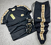 GC мужской брендовый летний комплект костюм черные спортивные штаны и черная футболка Гуччи