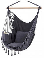 Кресло гамак подвесное бразильское BOHO 100см + 2 шт подушки Гамак садовый подвесной Dark Grey HCC