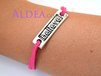 Браслет Believe Верь, срібло фуксія