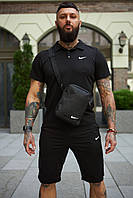 Мужской спортивный костюм Nike летний комплект черный футболка поло и шорты барсетка В ПОДАРОК JMS