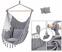 Кресло гамак подвесное бразильское BOHO 100см + 2 шт подушки Гамак садовый подвесной Light Grey HCC
