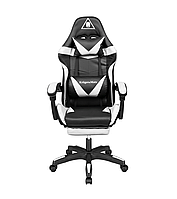 Игровое кресло с подушкой под шею KrugerMatz GX-150 с подставкой для ног Black/White HCC