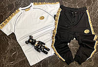 GC мужской брендовый летний комплект костюм черные спортивные штаны и белая футболка Гуччи