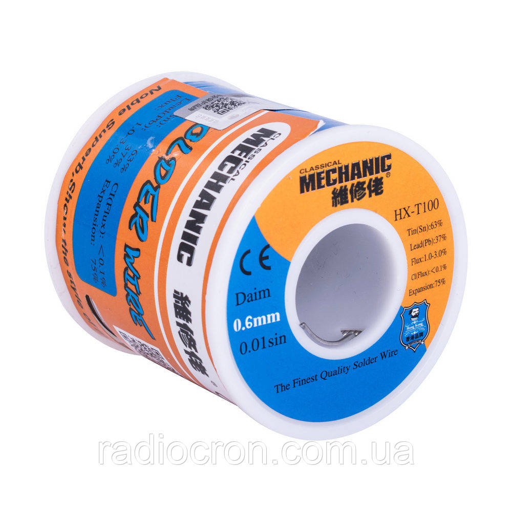 Припій Mechanic HX-T100, Sn 63% , Pb 37%, флюс 1-3%, 1 мм, 500 г